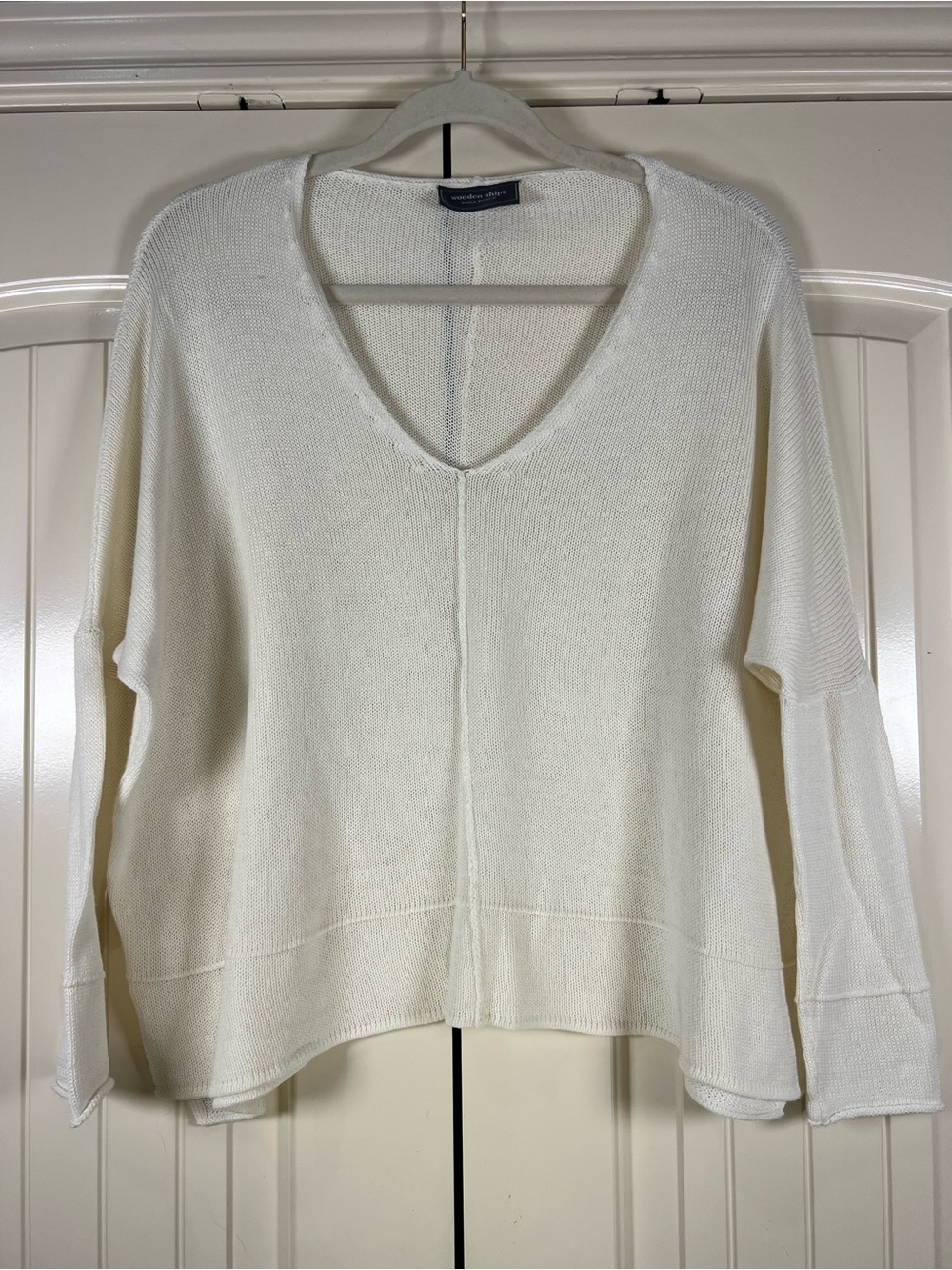 Wooden Ships Breaker White Oversized V-Neck Center Seam Sweater S/M